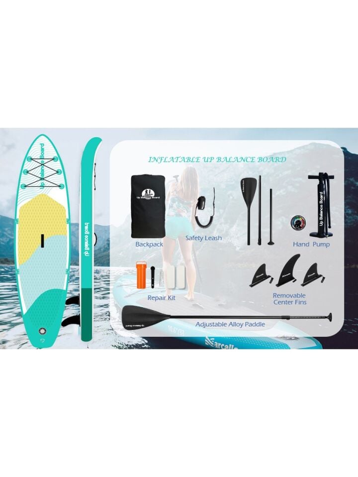 Up Balance Board Cosfer Şişme Sup Board Stand Up Paddle Board 320x81x15 cm Yeşil